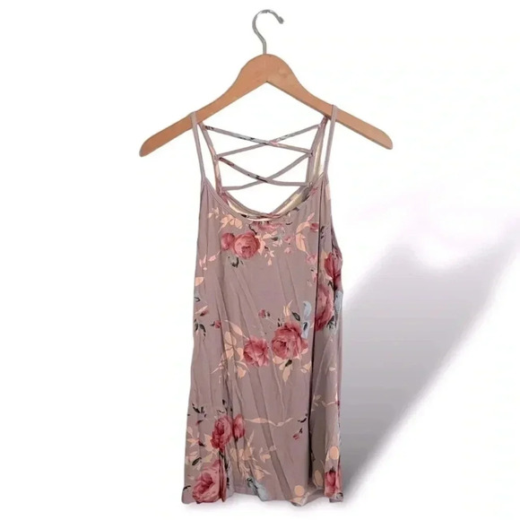 Floral Accent Tank Top w/ Criss-Cross Accent - Picture 3 of 8